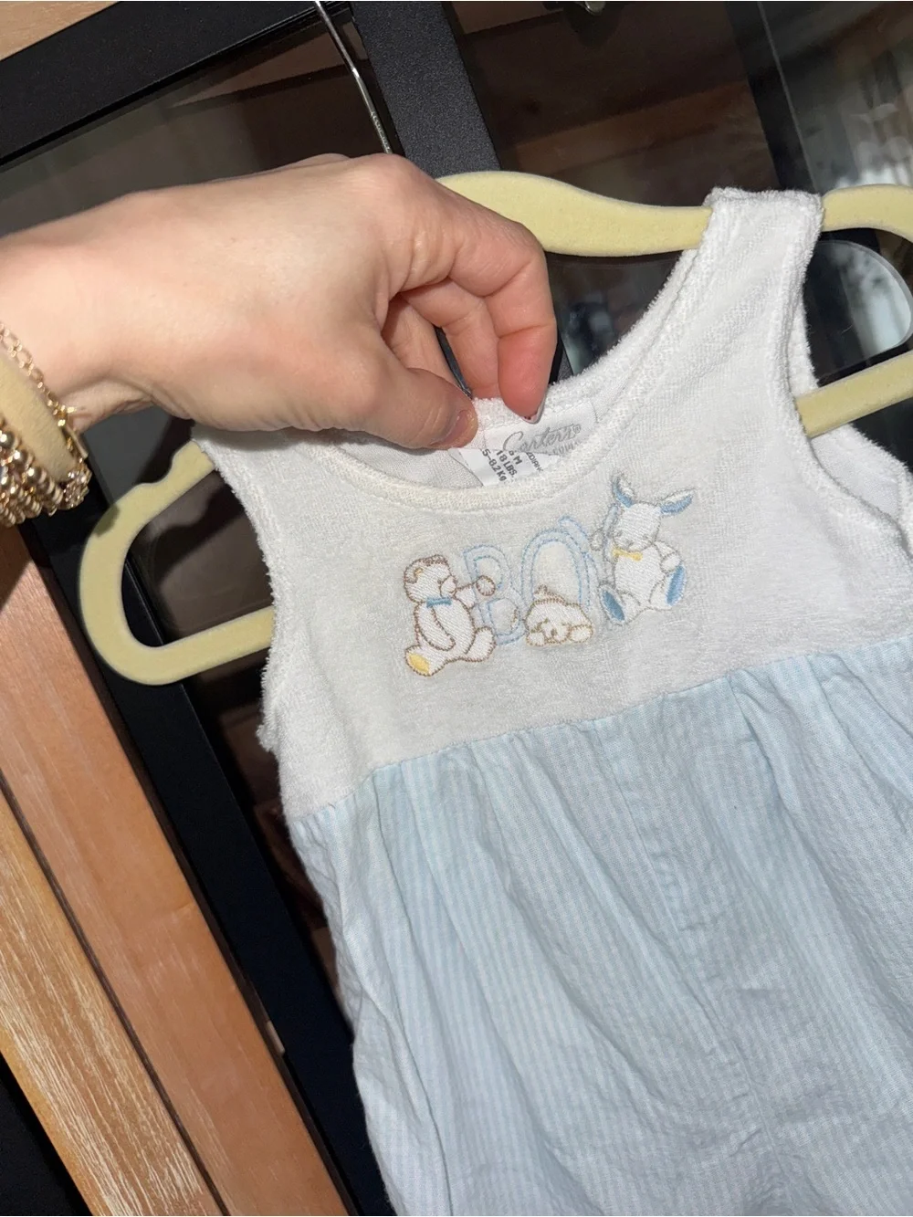 Vintage 90s Carter’s baby boy embroidered bubble romper terry teddy bear onesie
